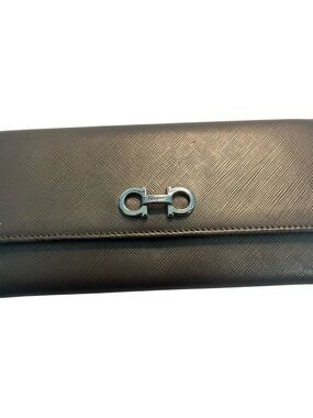 Salvatore Ferragamo Vintage Metallic Brown Textured Leather Wallet